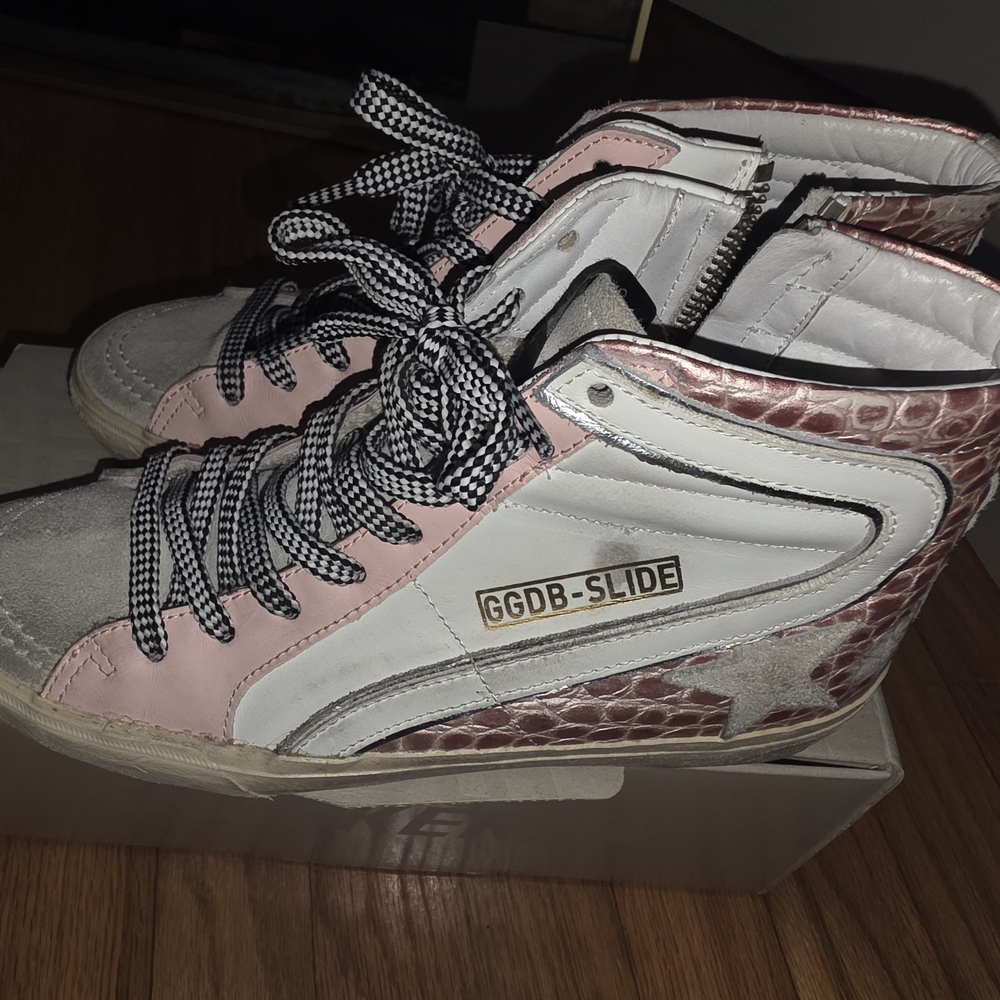 Golden Goose Pink and White Slides, Limited Edition